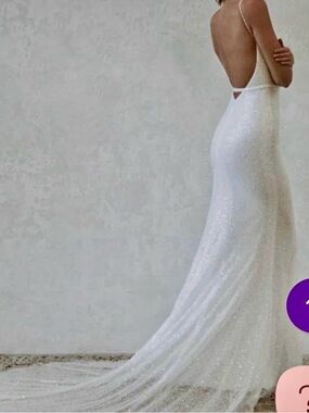 Elegant Lola’s White Sequin Backless wedding Dress